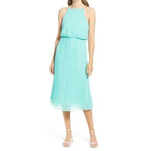 NWOT Sam Edelman Blouson Pleated Skirt Midi Dress, Green, Size: 10